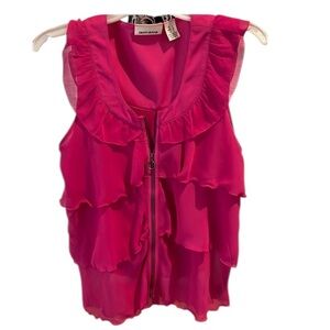 DKNY size large pink zip front sleeveless top tires semi sheer layers